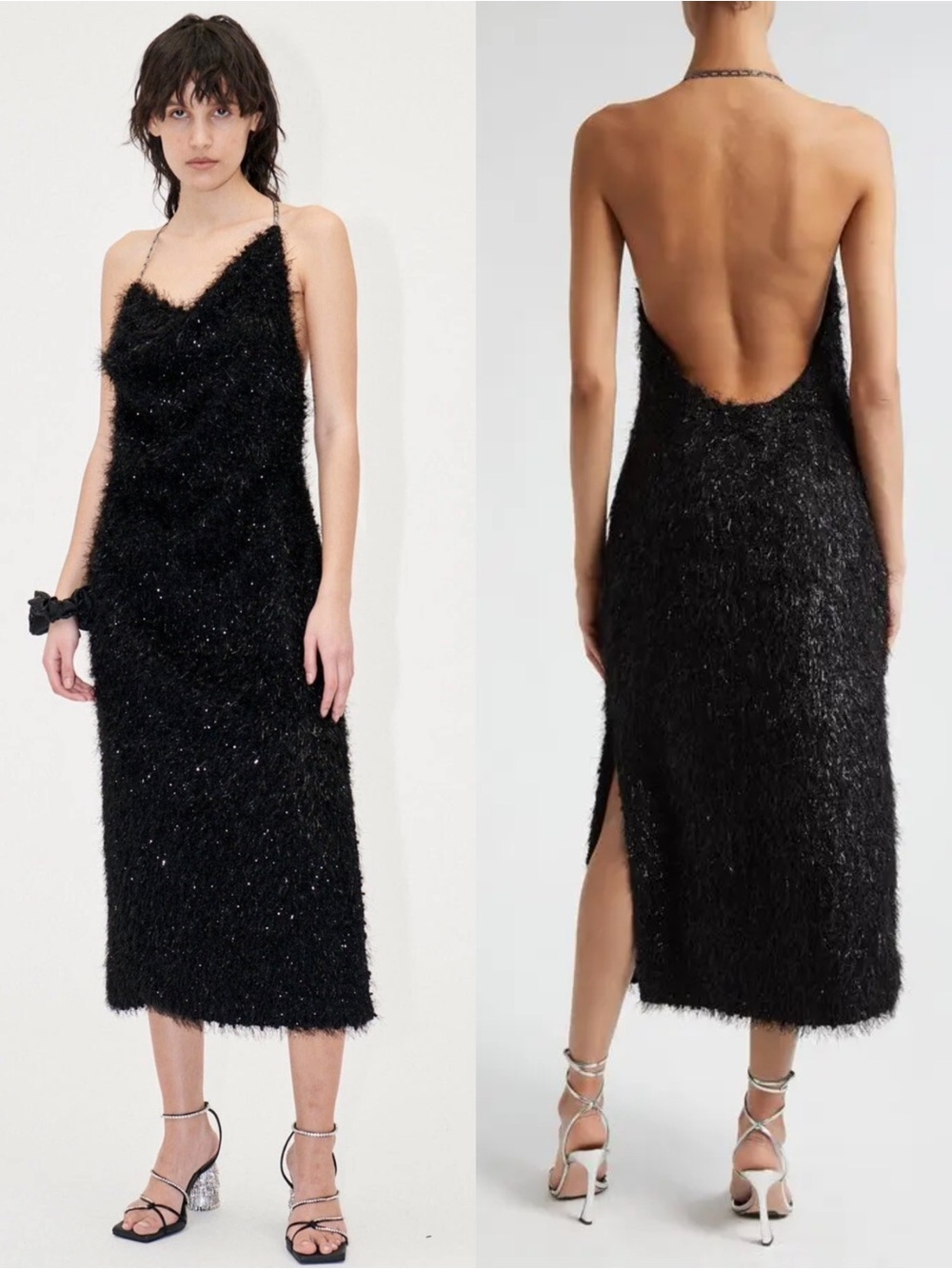 NEW STINE GOYA Chain Halter Neck Tinsel Open Back Old Money Y2K Formal Dress XS - Picture 2 of 12
